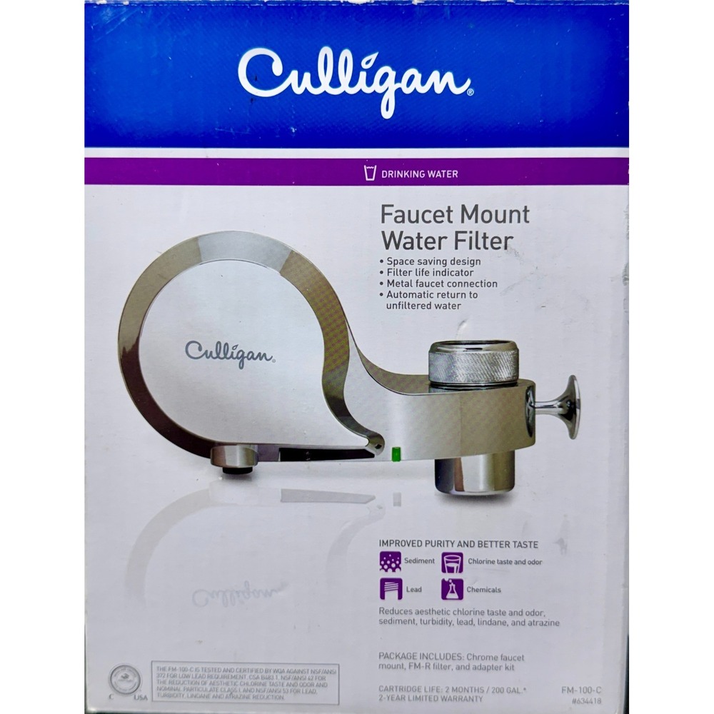 CULLIGAN Chrome Faucet Mount Water Filter FM-R & Adapter Kit FM-100-C